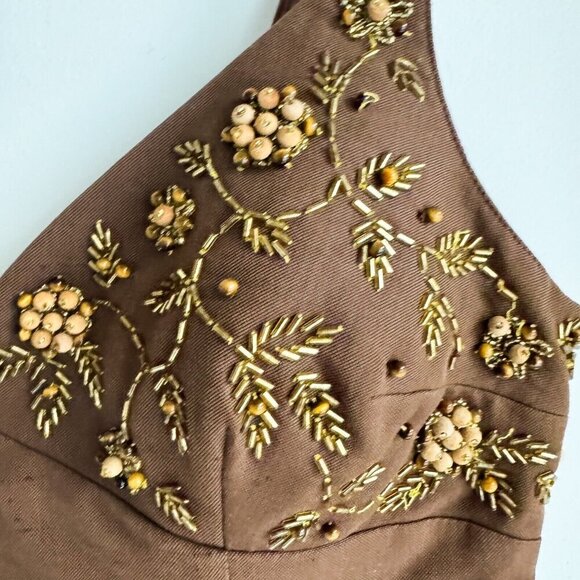 Michale Kors Made in Italy 2006 Raw Silk Beaded embroidered Bodycon Dress 8 - Picture 4 of 12